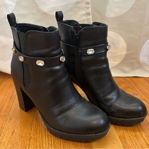 Chic Black Heeled Boots with Crystal Accents